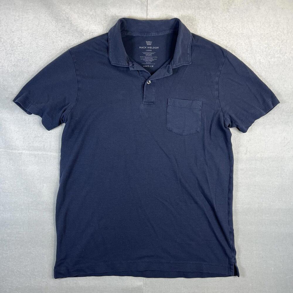 Mack Weldon Pocket Polo Shirt Mens Large Navy For Daily Wear Casual Golf